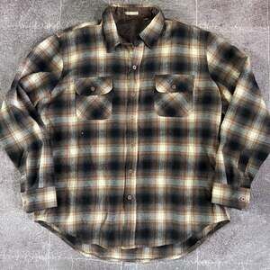 Mens Vintage 80s Pine Grove Brown Black Wool Blend Button Up Flannel Shirt Sz XL